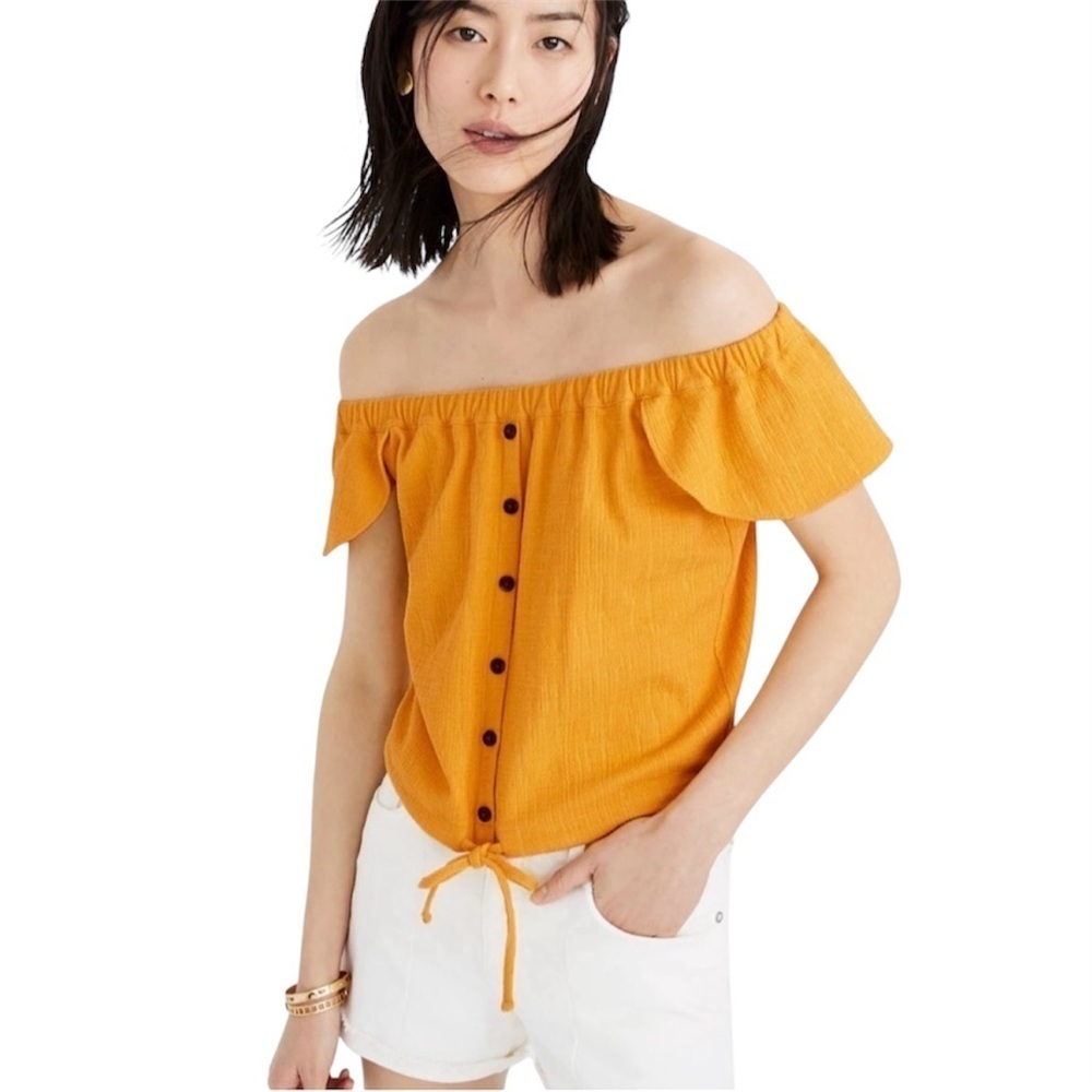 Madewell Texture & Thread Off-the-Shoulder Top Celestial Gold Size S
